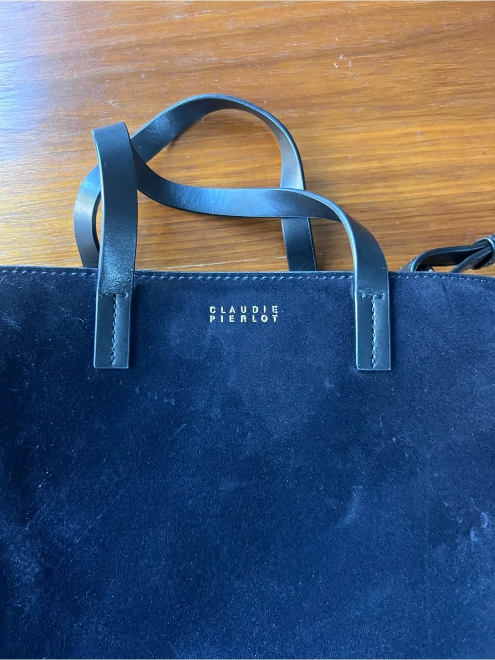 Claudie Pierlot Suede Cross Body Bag with Ring Accent - Navy